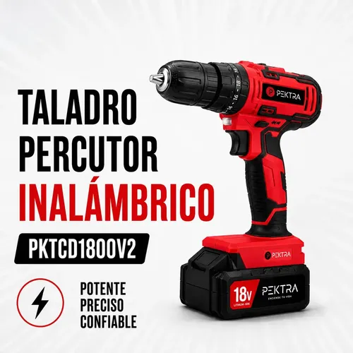 Taladro Atornillador Percutor Batería 18v Litio Maletin Luz Color Rojo Frecuencia 50