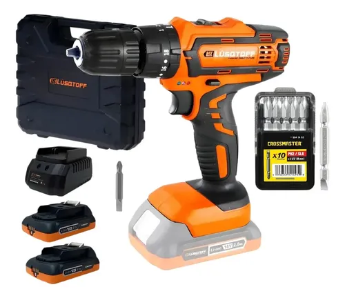 Lusqtoff Taladro Atornillador Percutor Lusqtoff 18v 2 Bat + Puntas Naranja