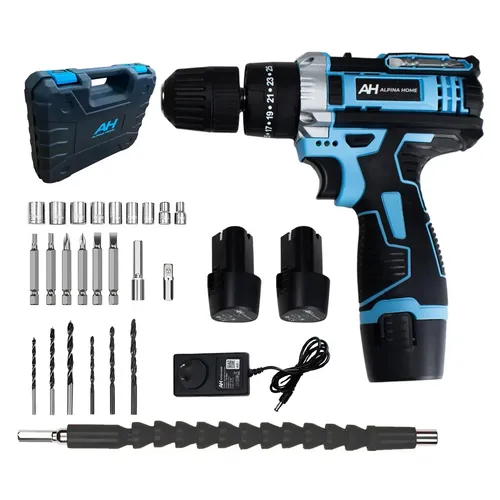 Alpina Taladro Percutor Atornillador A Batería 12V 10mm Accesorios Maletin 2 Baterías Alpina