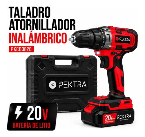 Pektra Taladro Atornillador 20v 10mm Luz Led Pektra + Maletín de Transporte