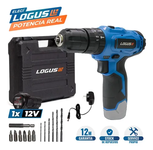 Logus Taladro Atornillador Percutor 12V Logus Inalámbrico Con Maletín