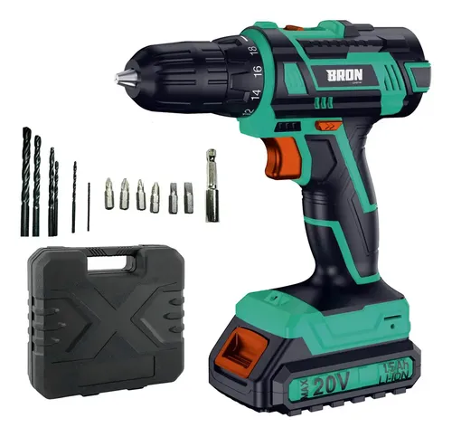 Gadnic Taladro Atornillador Bron by Gadnic 20v Inalambrico 2 Baterias Ion Litio 1.5 Ah Torque 40 Nm 2 Velocidades Luz Led Portabrocas 10 Mm Maletin Bmc