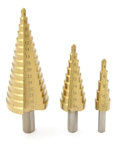 Set Mechas Escalonadas X3 Uni. Titanio N°4-12 /4-20 /4-32 Mm