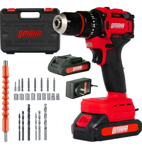 Taladro Atornillador Percutor Brushless Omaha 20v Accesorios Rojo 50
