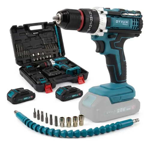 Taladro Percutor Inalámbrico Dyvan 20v Atornillador Con Maletín