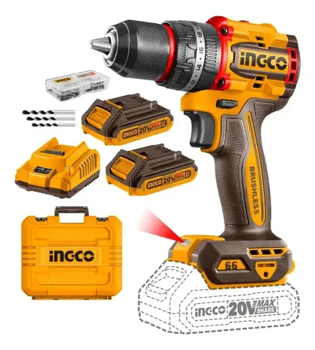 Ingco Taladro Inalámbrico Compacto Ingco 20v Cidli20668-4 Amarillo