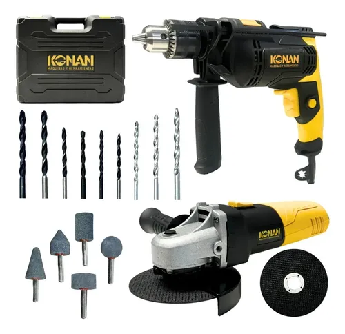 Konan Kit Taladro 750w Y Amoladora Angular 115mm 720w Konan Combo Construccion