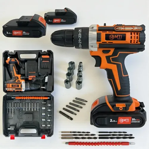 MTI Taladro Atornillador Percutor 20v 2 Baterías Kit Completo Portatil Inalambrico Naranja